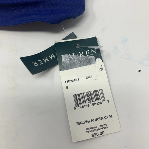 Ralph Lauren Swim Ralph Lauren Blue Halter Bikini Top Stone Beaded Sweetheart Double Strap